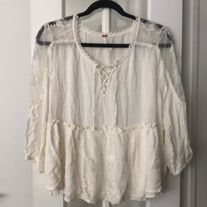 BNWT Free People cream flow blouse with lace